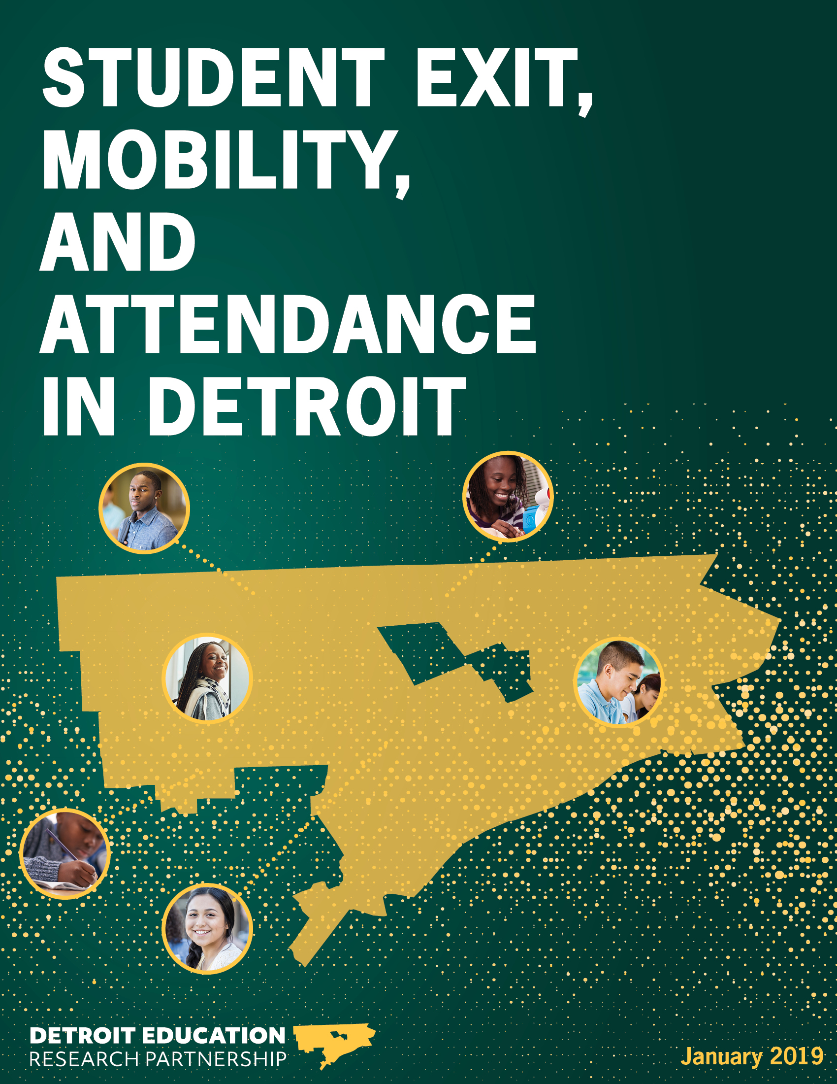Image of the boundaries of Detroit with images of students inside. Title overlaid